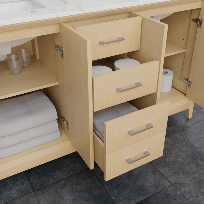 Janna 60" Freestanding Double Bathroom Vanity with Quartz Top, Brushed Nickel, Giotto Quartz