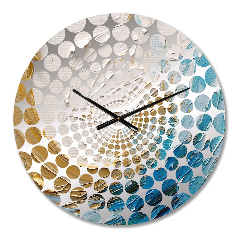 Horloge murale spirales abstraites or et turquoise, Petit