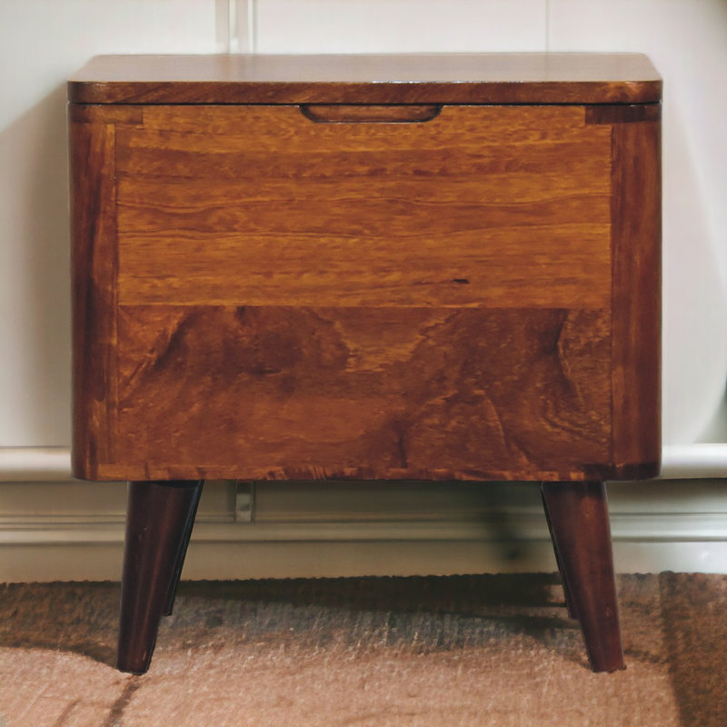 Solid Wood Chestnut Lid-Up Storage Stool