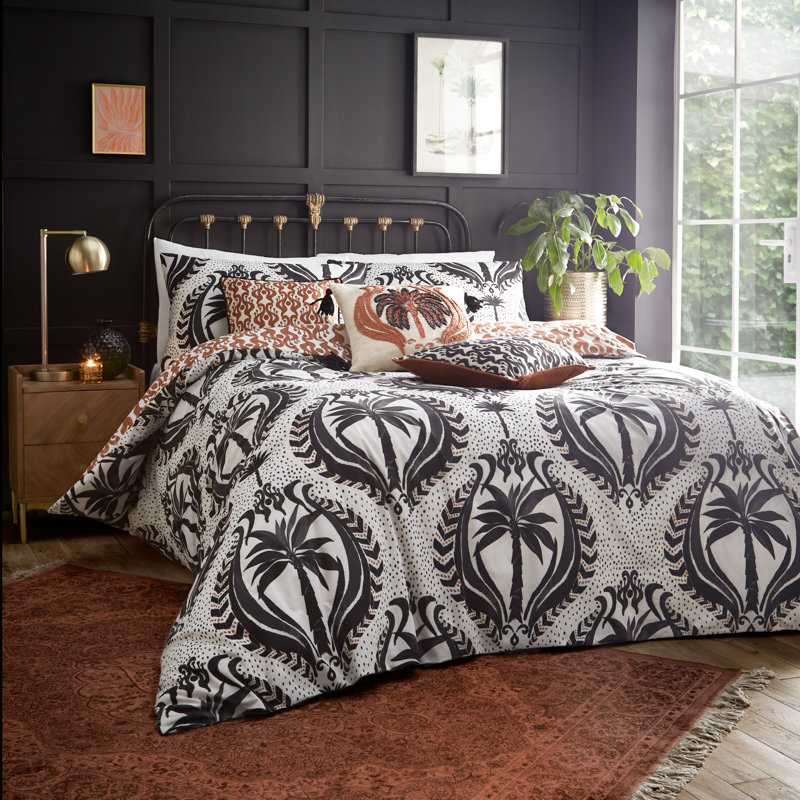 Akito Cotton Blend Damask Duvet Cover Set with Pillowcases, 230 cm W x 220 cm L