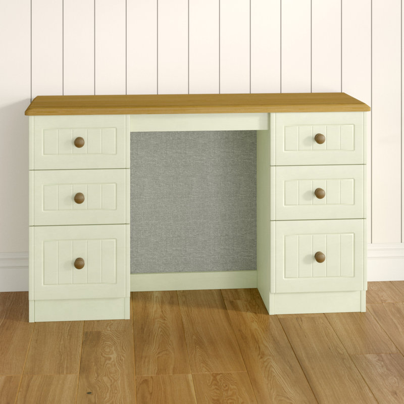 Fully Assembled Saxena Dressing Table, Cream with Oak Finishing