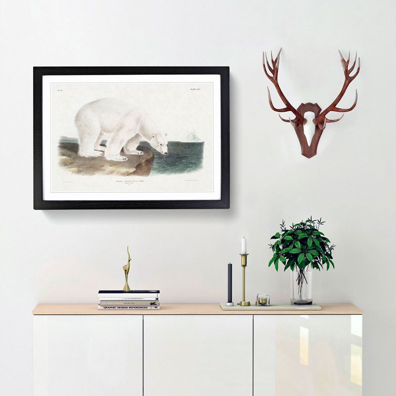 Polar Bears by J.W. Audubon - Picture Frame Painting Print, Black Framed, 36cm H x 48cm W x 2cm D