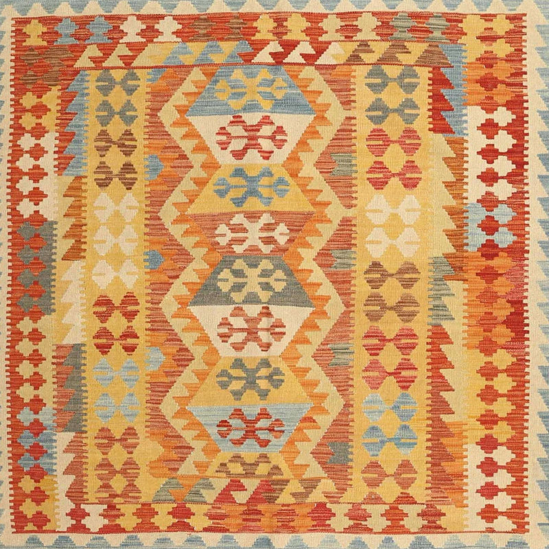Tapis orange/jaune/vert contemporain Sukhraj, Carré 4 pi