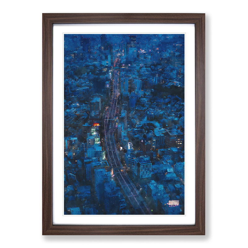 Road Through Tokyo in Japan - Picture Frame Graphic Art Print, 45cm H x 33cm W x 2cm D, Walnut Framed