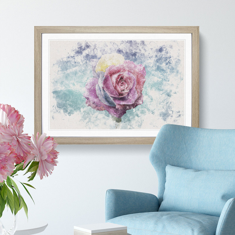 Multicoloured Rose Flower - Framed Print, 62cm H x 87cm W x 2cm D, Oak Framed