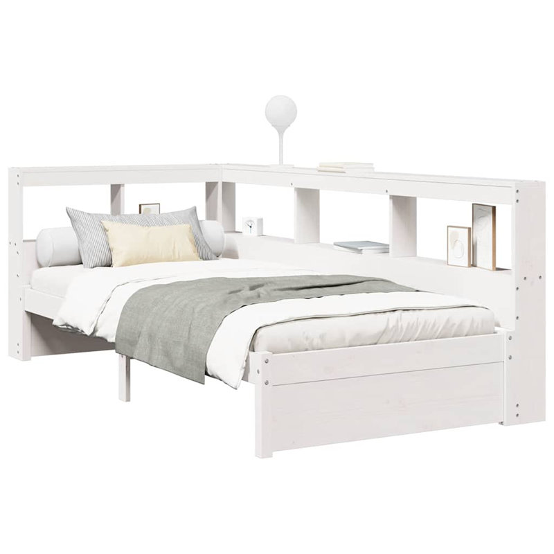 Bookcase Bed Without Mattress White Solid Wood Pine, Small Single (2'6)