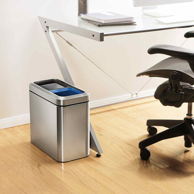 simplehuman 20 Liter Dual Compartment Slim Open Trash & Recycling Can, White