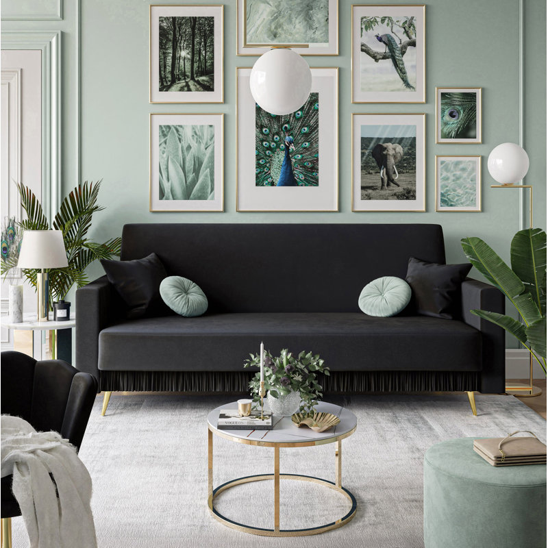 Selzer 3 Seater Velvet Sofa, Black
