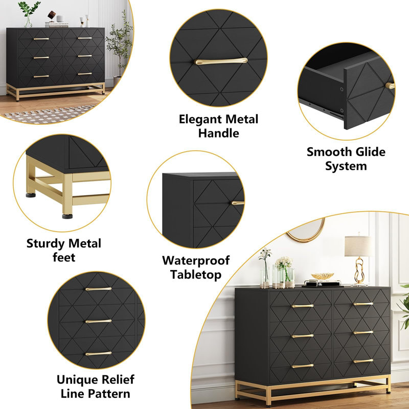 47 cm W Chest of 6 Drawers, Black