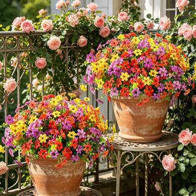 24 Bundles Artificial Flowers for Outdoors Spring Summer Decor, Realistic Faux Silk Flowers with Eucalyptus Stem, Fake Plants UV Resistant No Fade for Outside Planter Porch Patio Yard Window Garden