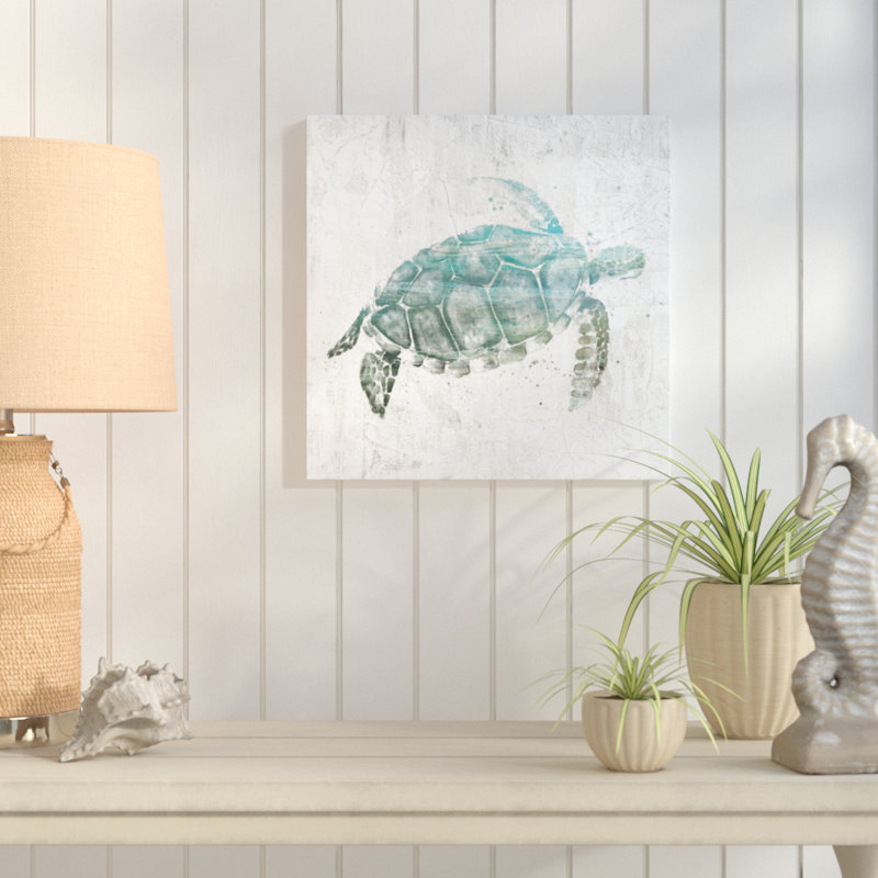 Tortue de mer turquoise - reproduction sur toile, H 24 po x l 24 po, Toile tendue