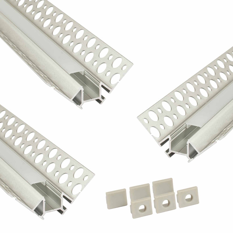 3.3Ft Drywall Aluminum LED Channel 3-Pack, Inside Corner Profile, 9/20" Channel Width, End Caps And 1 Frosted Lens Included