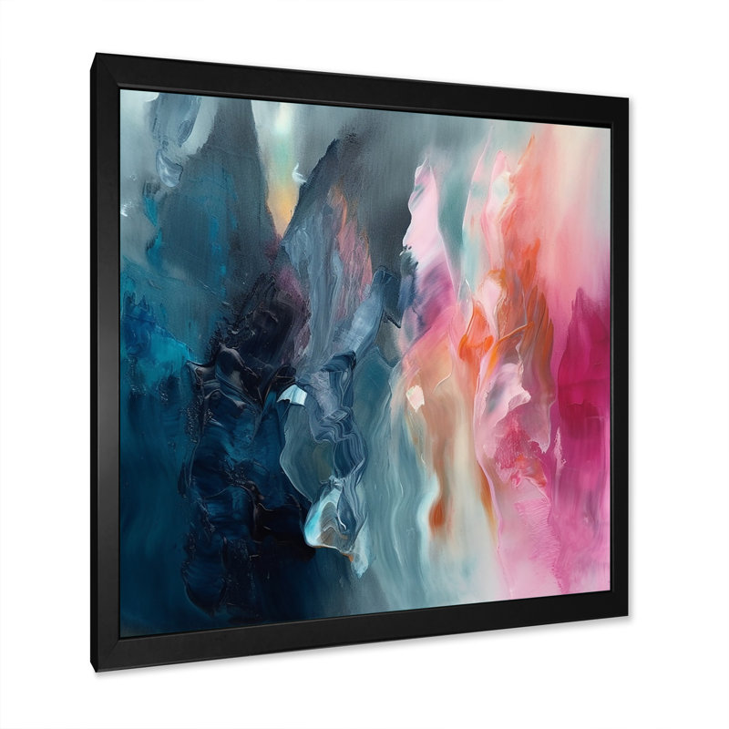 «Desyree Blue and Pink Spatula Abstract», art mural abstrait, L 36 po x H 36 po, Cadre photo noir