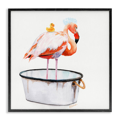 Flamingo Bath Time Charming Bubble Detail by Jennifer Redstreake - Painting Print