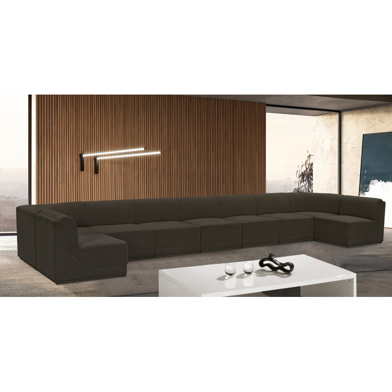 Ollie 9 - Piece Upholstered Sectional, Brown Boucle Fabric