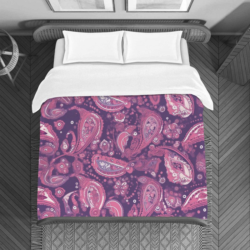 Housse de couette en microfibre à motif cachemire rose / mauve, Housse de couette grand