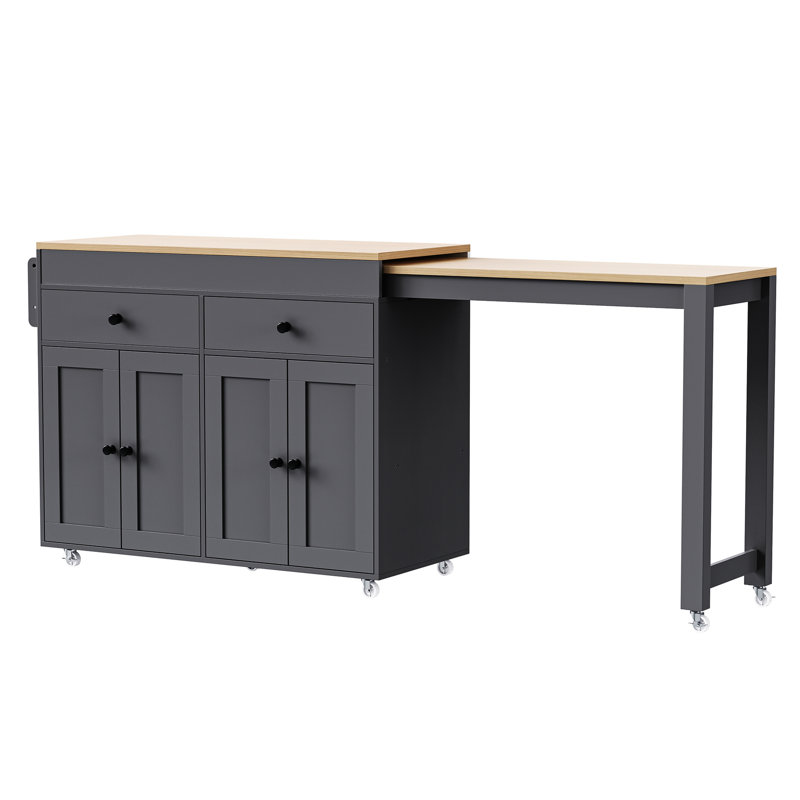 Îlot de cuisine 74,5 pouces avec charnière de porte en métal et support à épices gris