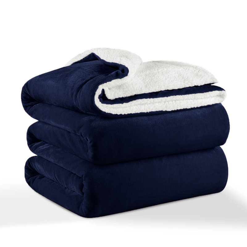 Reversible Sherpa Fleece Blanket | Ultra Soft Warm Throw for Sofa, Bed & Cosy Nights, Navy, King (200cm x 240 cm)