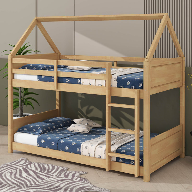 Lit superposé simple au-dessus d'une chambre simple avec échelle et garde-corps, Chêne blanc