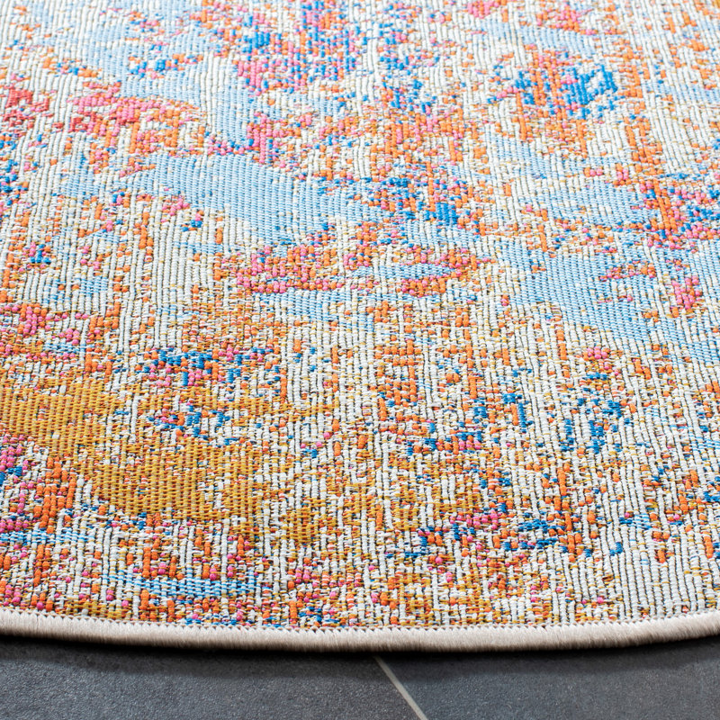 Summer Performance Abstract Indoor/Outdoor Area Rug, Round 6'7"