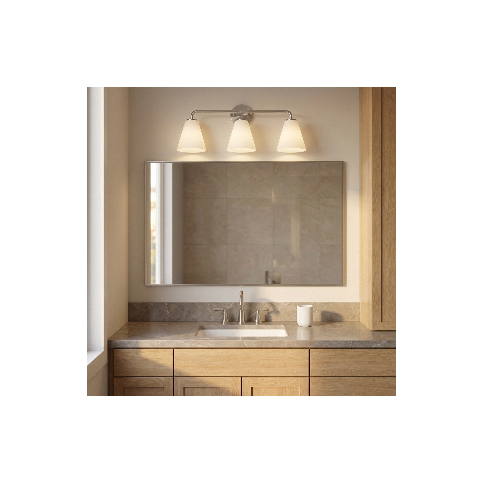 Senda One Light Vanity, 3, Brushed Nickel, White