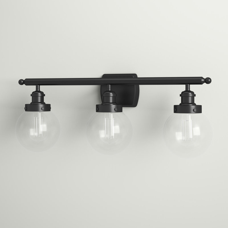 Éclairage pour salle de bain 3 lumières Chippewa, Noir mat, Incandescente, Transparent
