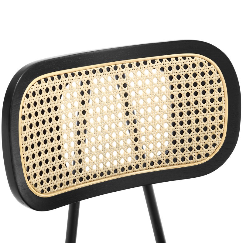 26" Modern Upholstered Low Back Rattan Wood Counter Height Stool, Black, Cream