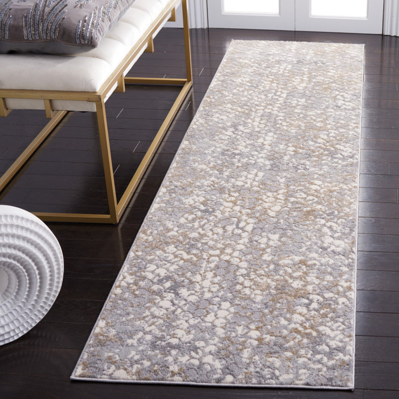 Tapis abstrait Esterley en ivoire / gris, Tapis de couloir 2 pi 2 po x 8 pi