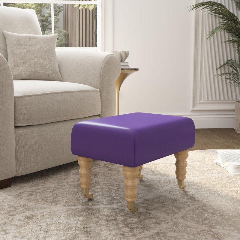 Acierno Natural Wood Caster Leg - Faux Leather, Natural, Blackcurrant Purple