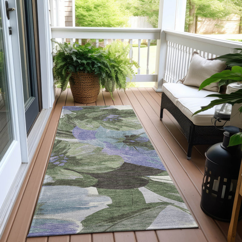 Machine Washable Indoor/Outdoor Claudian ACN1489 Olive Rug, Runner 2'3" x 7'6"