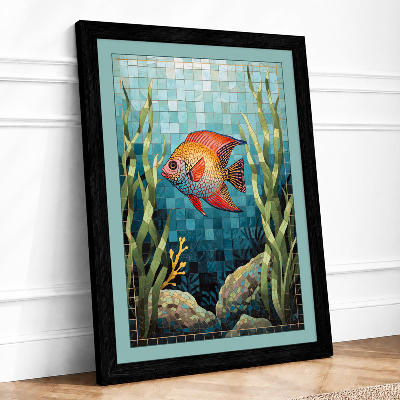 Fish In Mosaic Waters Coastal - Print, Black, A3 - 42.0 x 29.7 cm