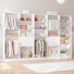 Ensemble de 5 pièces: système de rangement pour garde-robe de 124 po avec 4 tiroirs en bois, tringle de suspension et tablettes réglables