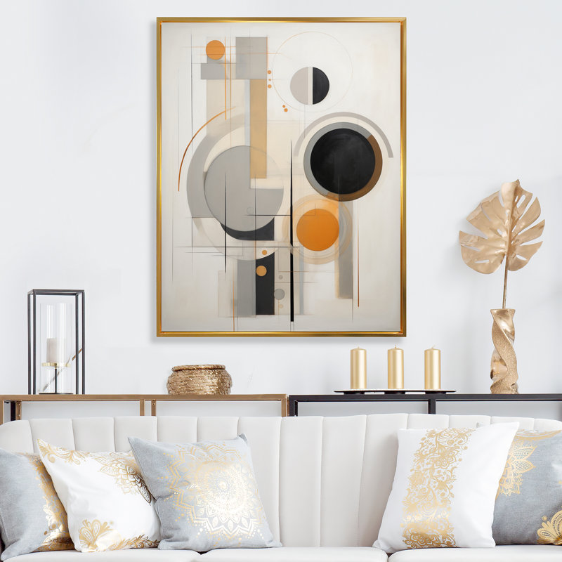 «Energy of Possoss», art abstrait rétro sur toile géométrique moderne sur toile, Cadre flottant doré