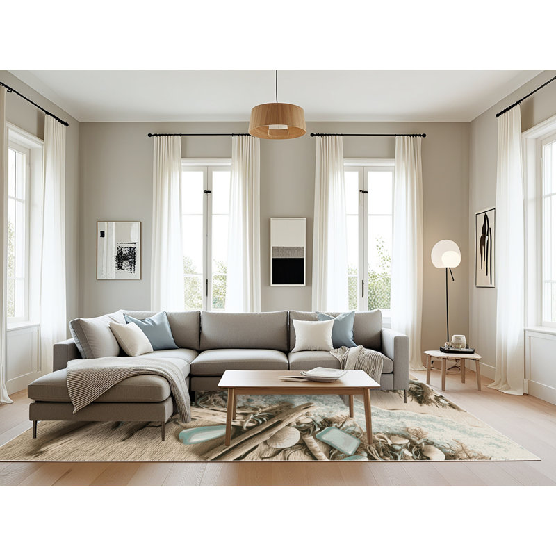 Tapis beige lavable à la machine, Rectangulaire 8 pi x 10 pi