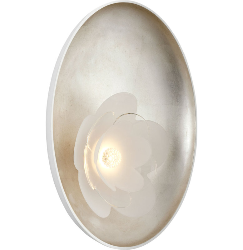 Petaluma Reflector Sconce with Etched and Clear Glass Flower, Matte White and Burnished Silver Leaf, 13" H x 10.5" W x 3" D