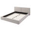 Structure de lit plateforme grand tapissier moderne, tête de lit capitonnée en faux biscuit, beige bicolore