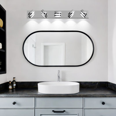 Luminaire de salle de bain moderne à 5 lumières à DEL à intensité variable avec têtes rotatives rotatives à 360 ° pour salle de bain, miroir et meuble-lavabo