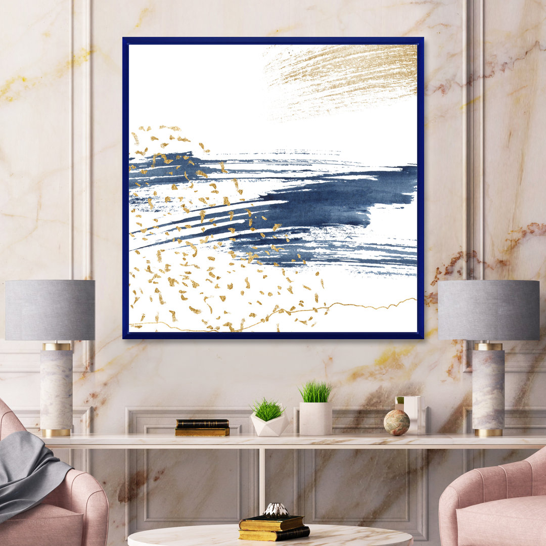 " Dark Blue And Gold Abstract I " Painting Print East Urban Home 