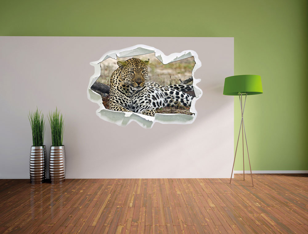 Leopard im Laub liegend Wandsticker