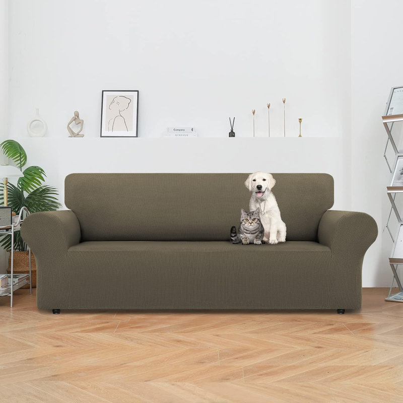 Housse pour canapé à coussins en T, Polyester kaki, H 40 po x l 110 po x P 40 po