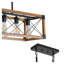 32" Industrial Farmhouse Rectangle Pendant Light - Walnut Wood & Black Metal Frame Chandelier for Kitchen Island, Dining Room, and Cafe Decor