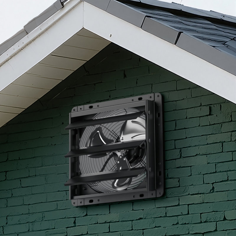 Ventilateur de 10 pouces à obturateur mural, moteur EC automatique, boîtier en acier, contrôleur de température et d'humidité, ventilation et refroidissement pour grenier, garage, grange, serre, atelier, noir