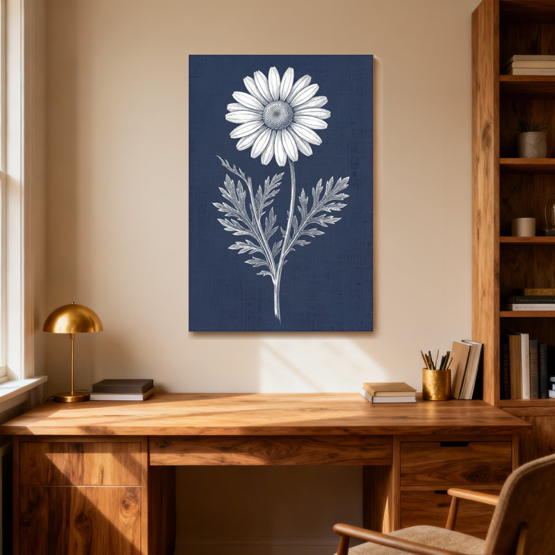 Plants &Flowers White Daisy On Navy Background, 24" H x 16" W