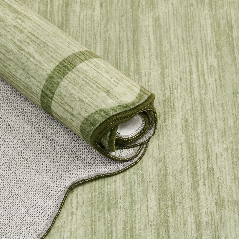Tapis moderne à bordure lavable pour salon, chambre, couloir, Vert, 2 x 6 pi