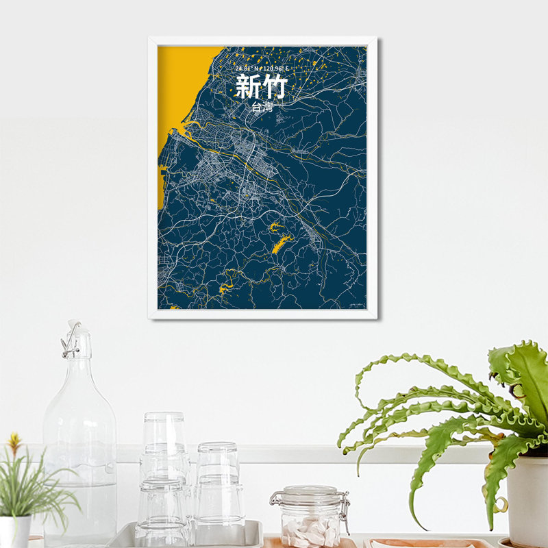 Hsinchu (chinois traditionnel), impression sur toile tendue, Bleu / Jaune