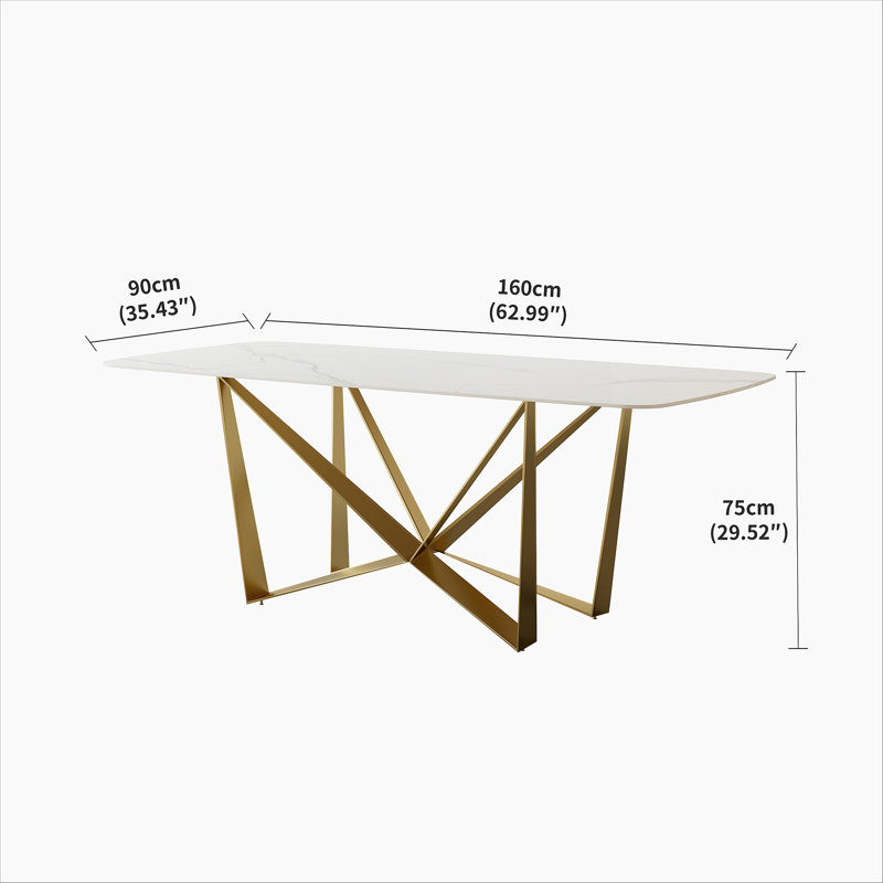 Table de salle à manger en acier inoxydable titane avec surface en pierre Snow Mountain polie - supporte jusqu'à 94,5 kg (sans les chaises)