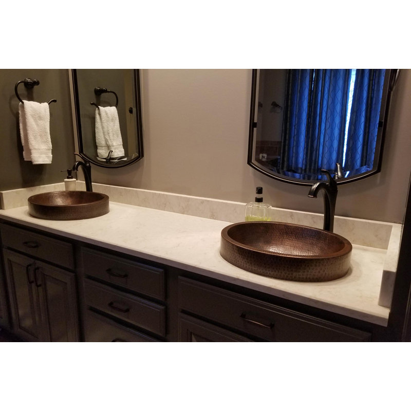 17" Round Skirted Vessel Hammered Copper Sink