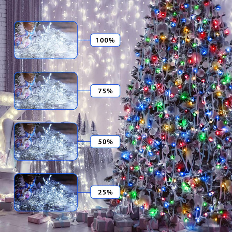 600 guirlandes lumineuses à DEL changeantes de couleur, 168 pi, lumières de Noël blanches et multicolores de 168 pi avec télécommande à 11 modes, guirlandes de Noël d'extérieur, fil transparent imperméable pour décoration de Noël