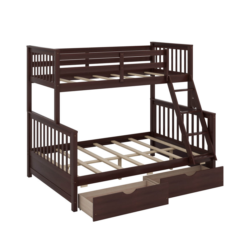 Twin Over Full Bunk Bed With Ladders And Drawers, Espresso