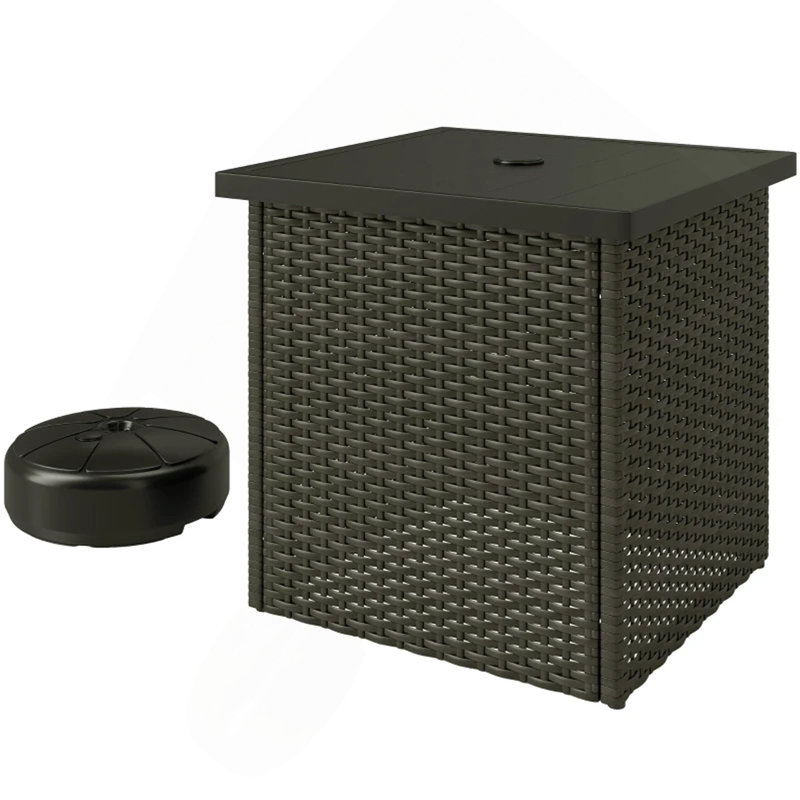 Table basse d'extérieur pour patio, table d'appoint en osier avec trou pour parasol